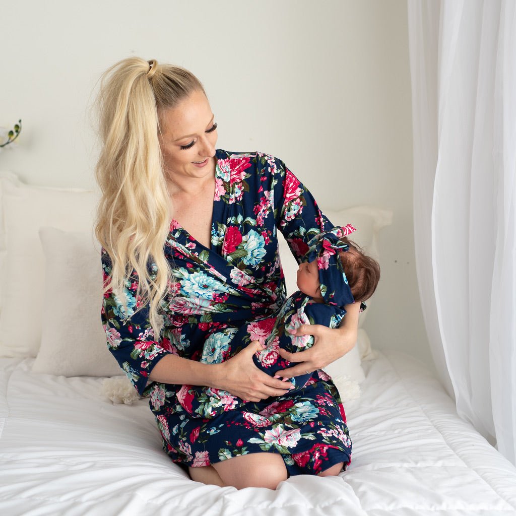 Navy Floral Robe Navy Floral Swaddle Set - Main Image